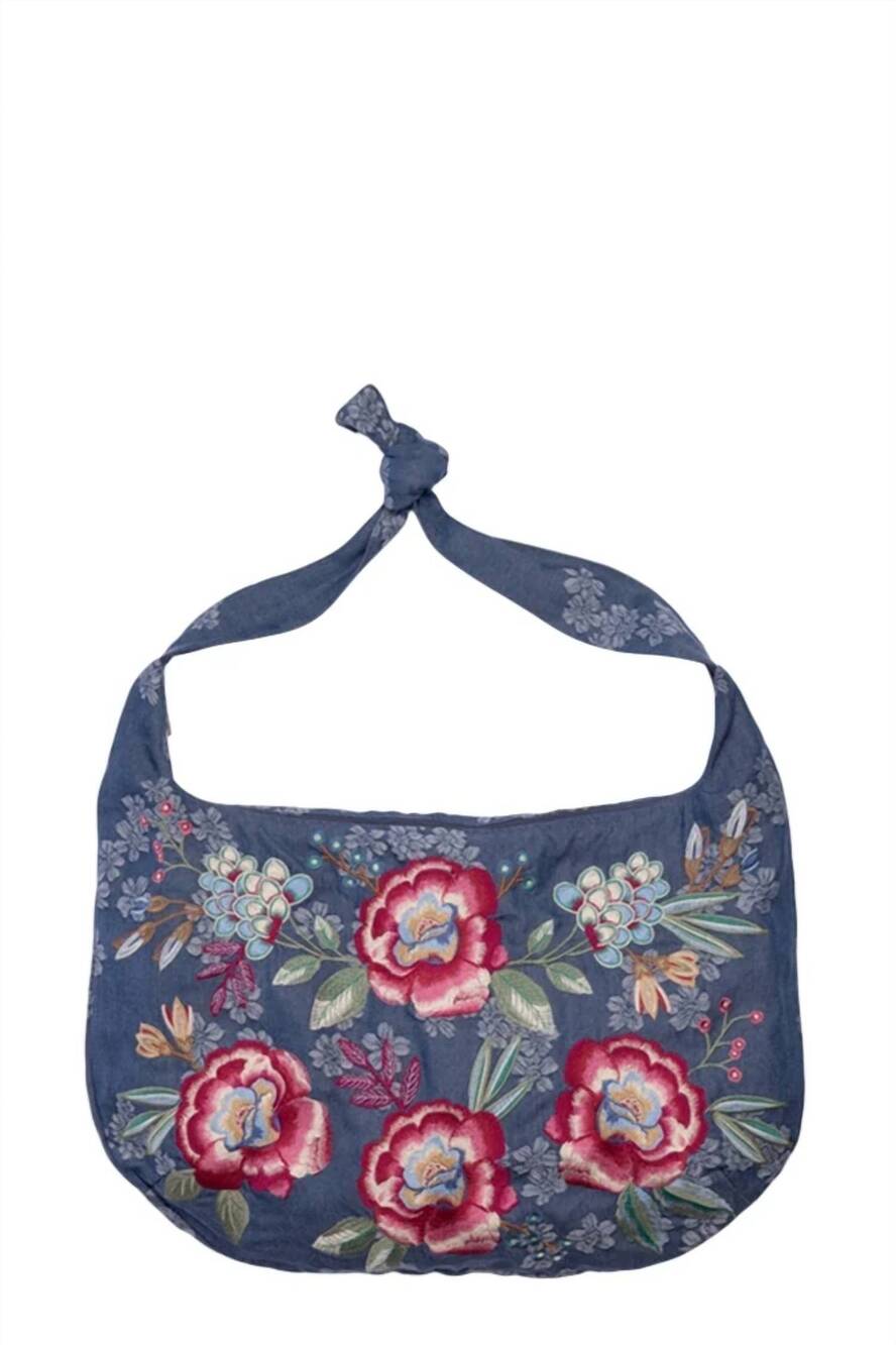 NEW JOHNNY WAS women's elsarose crossbody bag in miranda jacquard denim